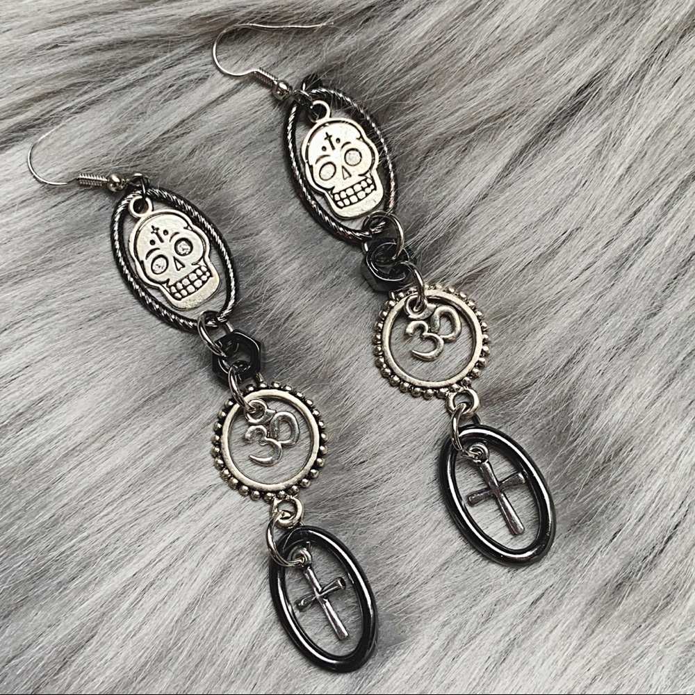 Sacred Sugar Skull Occult Earrings Hand Crafted